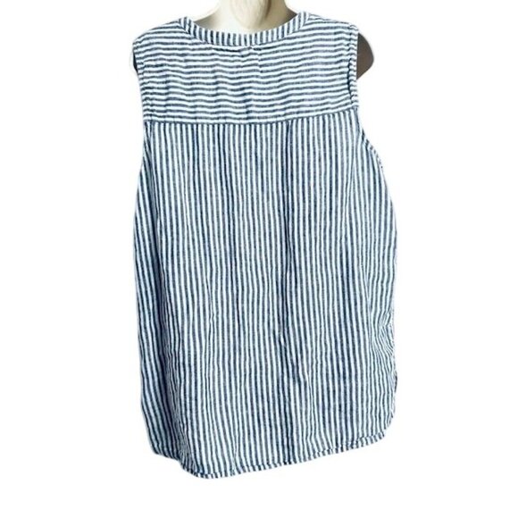 Christian Siriano 100% Linen Women Sleeveless Stripped Blue Adjust Front ties XL - Picture 4 of 7